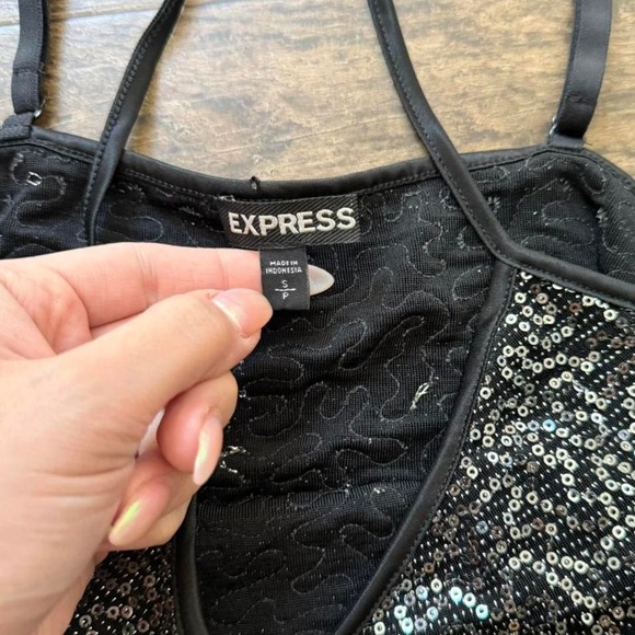 Y2K Express Sequin Crop Top | Black Party Cami | Coquette Glam Small - Picture 3 of 5